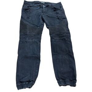 Seven Souls Mens Moto Jogger Jeans Black‎ Distressed Ribbed Knee Pants 42x32